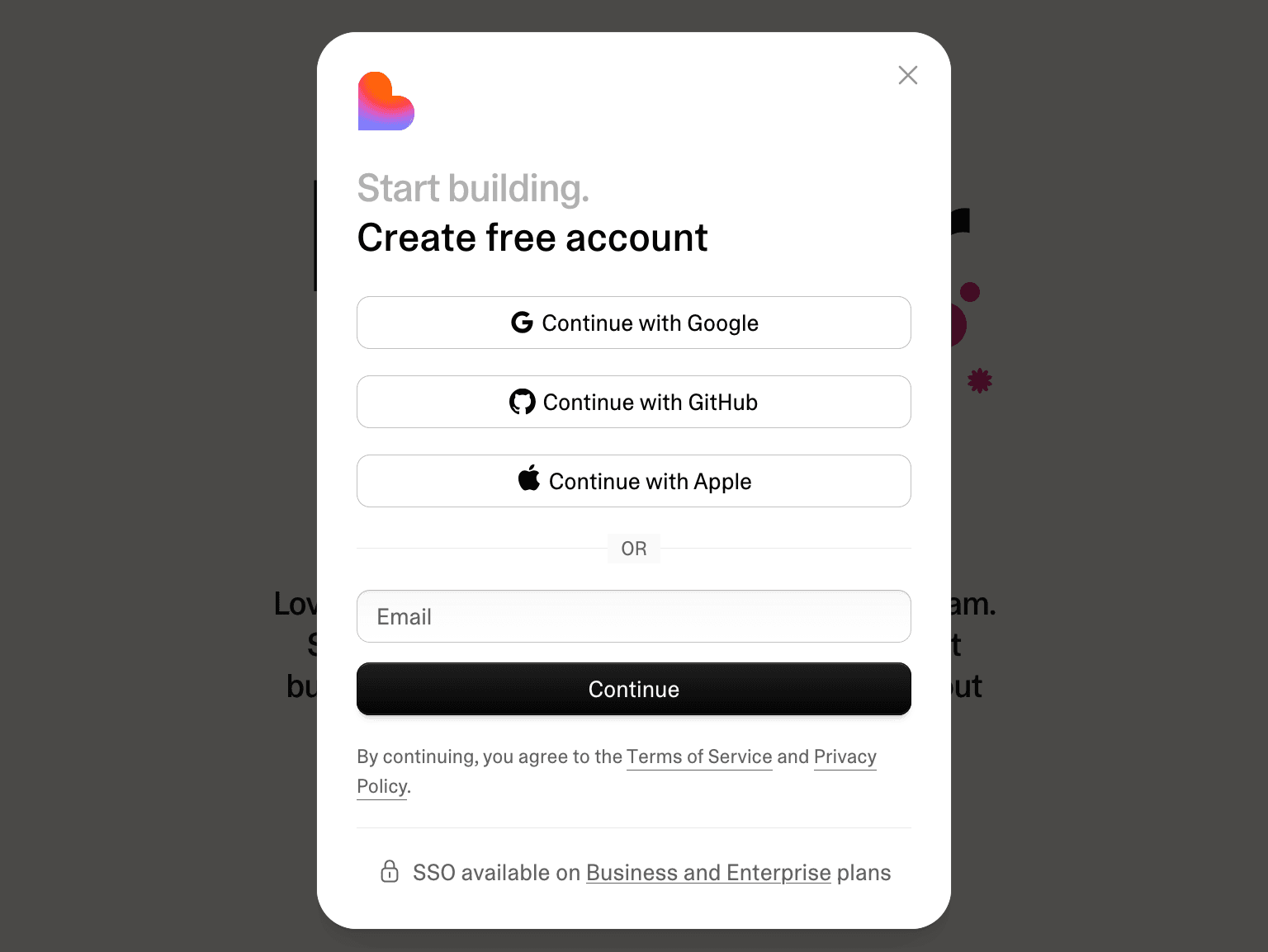 Creating a free Lovable account with Google, GitHub, Apple, or email.
